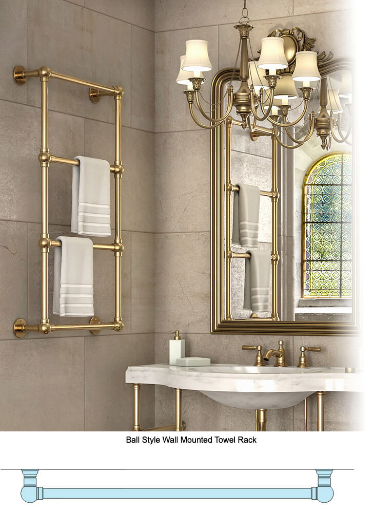 Tapered Brushed Brass Wall-Mounted Bathroom Towel Rack